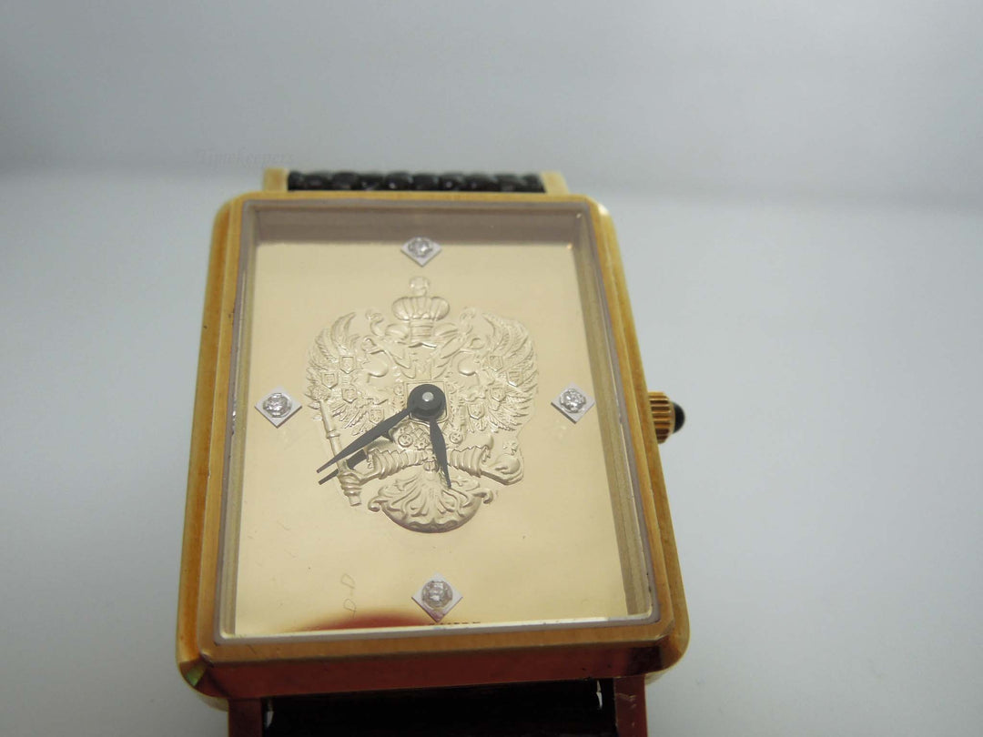 g667 Handsome Men's 18kt Yellow Gold Franklin Mint Royal Crest Tank Style Movement Wristwatch