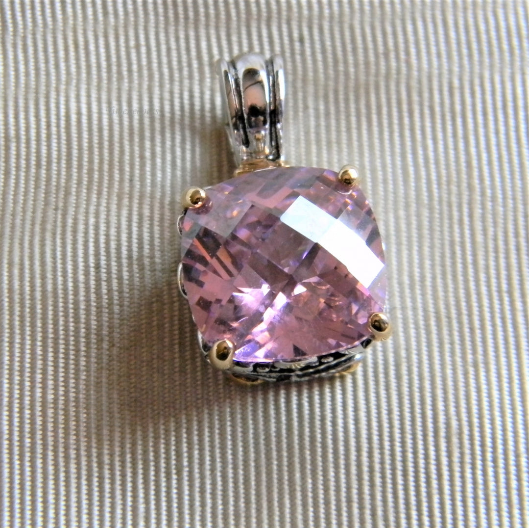 h695 Vintage Two Tone Scissor Cut Pink Stone Pendant