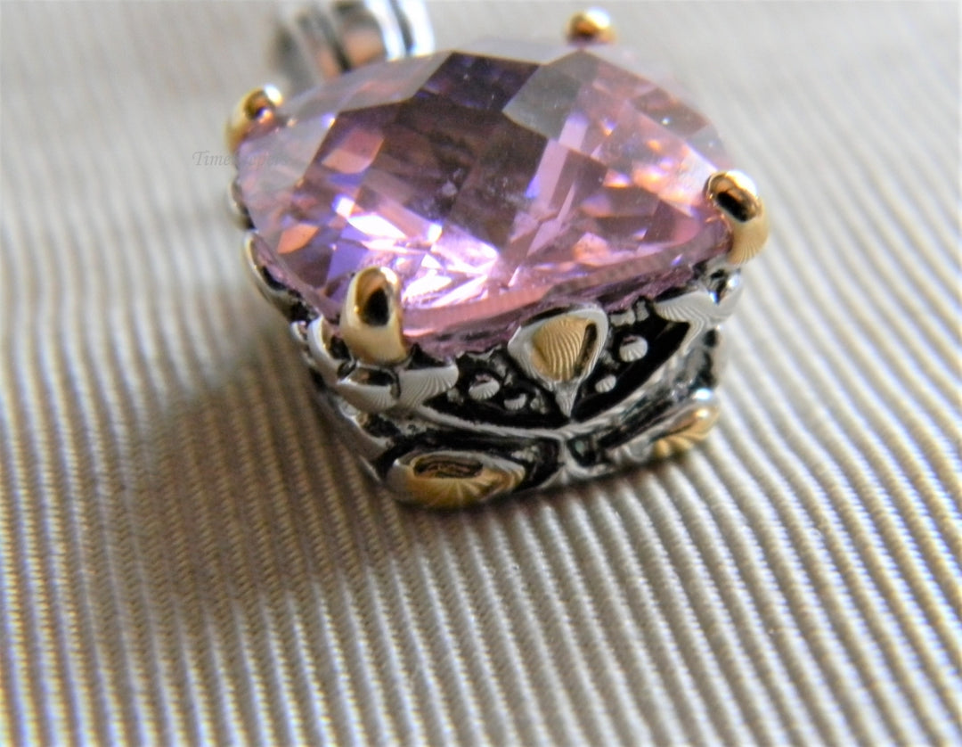 h695 Vintage Two Tone Scissor Cut Pink Stone Pendant