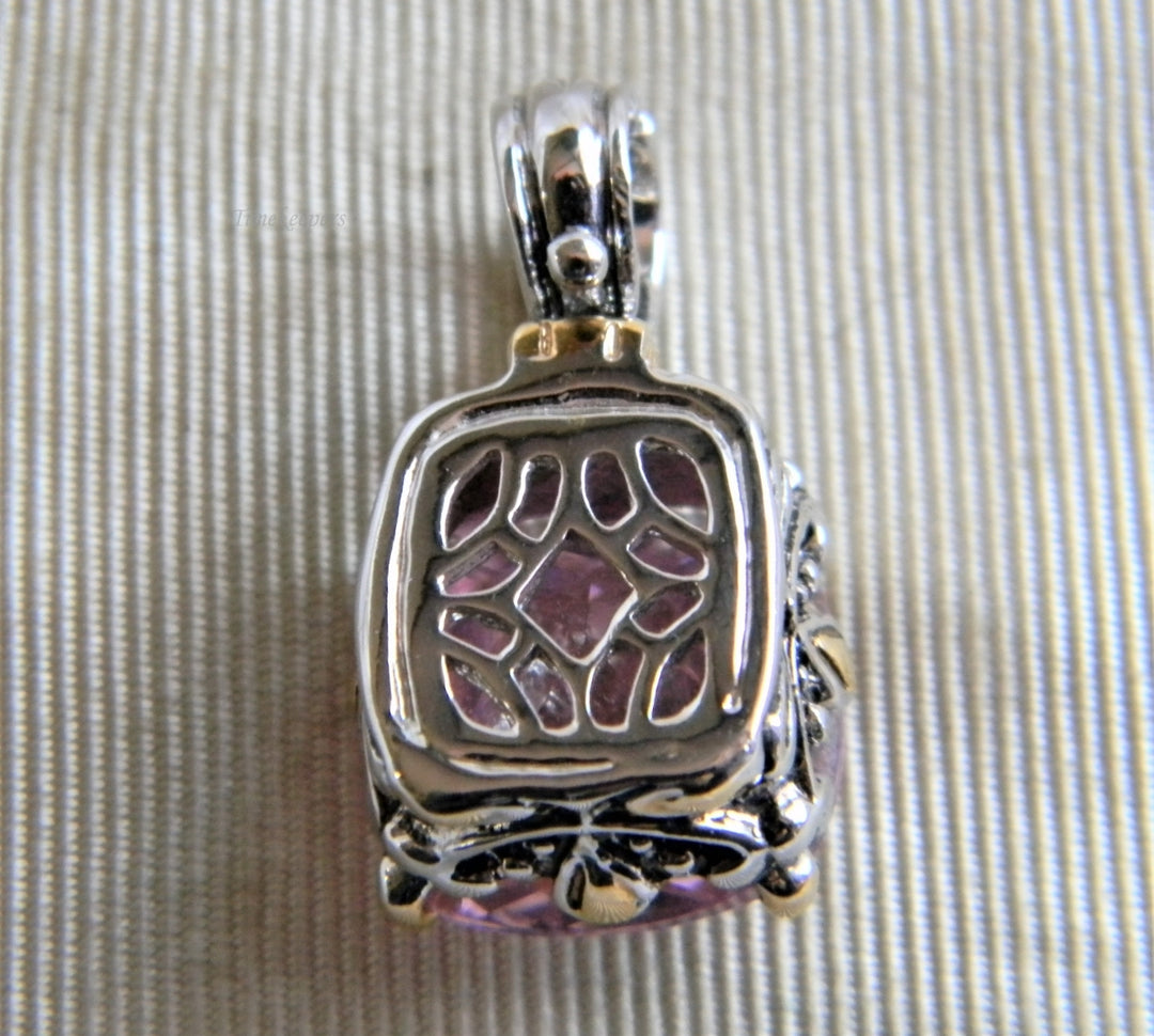 h695 Vintage Two Tone Scissor Cut Pink Stone Pendant