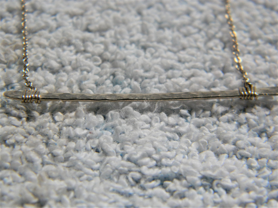 j768 Retro Silver tone Hammered Bar Necklace with 2" Extension
