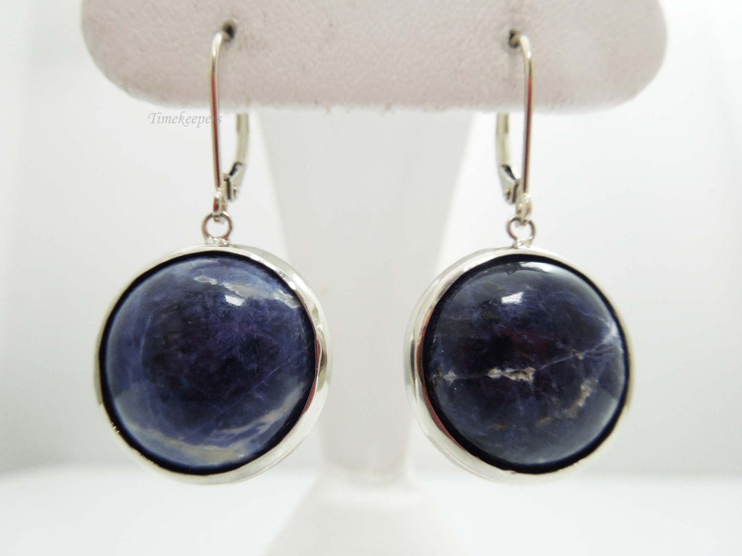 g653 Stunning Ladies 14kt White Gold Sodalite Dangling Earrings