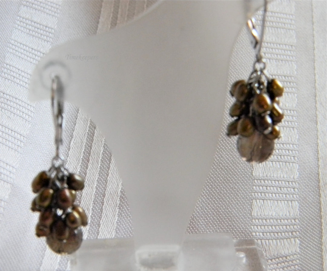 h996 Unique Brown Bead Dangle Earrings on Silver tone Wires