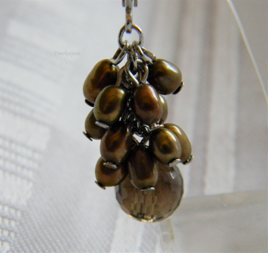 h996 Unique Brown Bead Dangle Earrings on Silver tone Wires