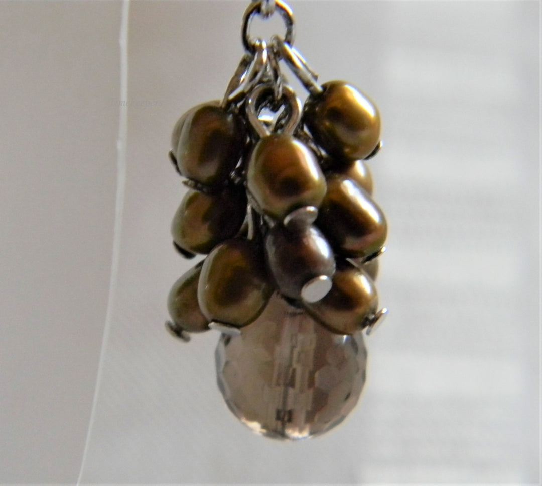 h996 Unique Brown Bead Dangle Earrings on Silver tone Wires
