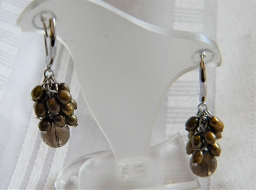 h996 Unique Brown Bead Dangle Earrings on Silver tone Wires