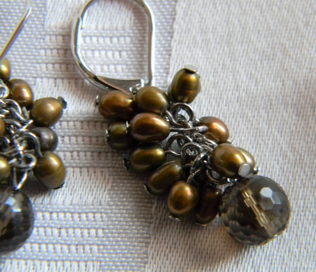h996 Unique Brown Bead Dangle Earrings on Silver tone Wires