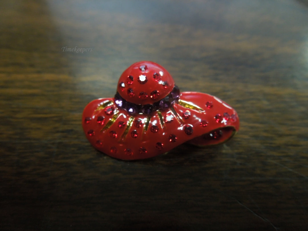 s144 Vintage Red Hat Purple Bling Crystals Hat Pin Brooch Gold Tone Rhinestones