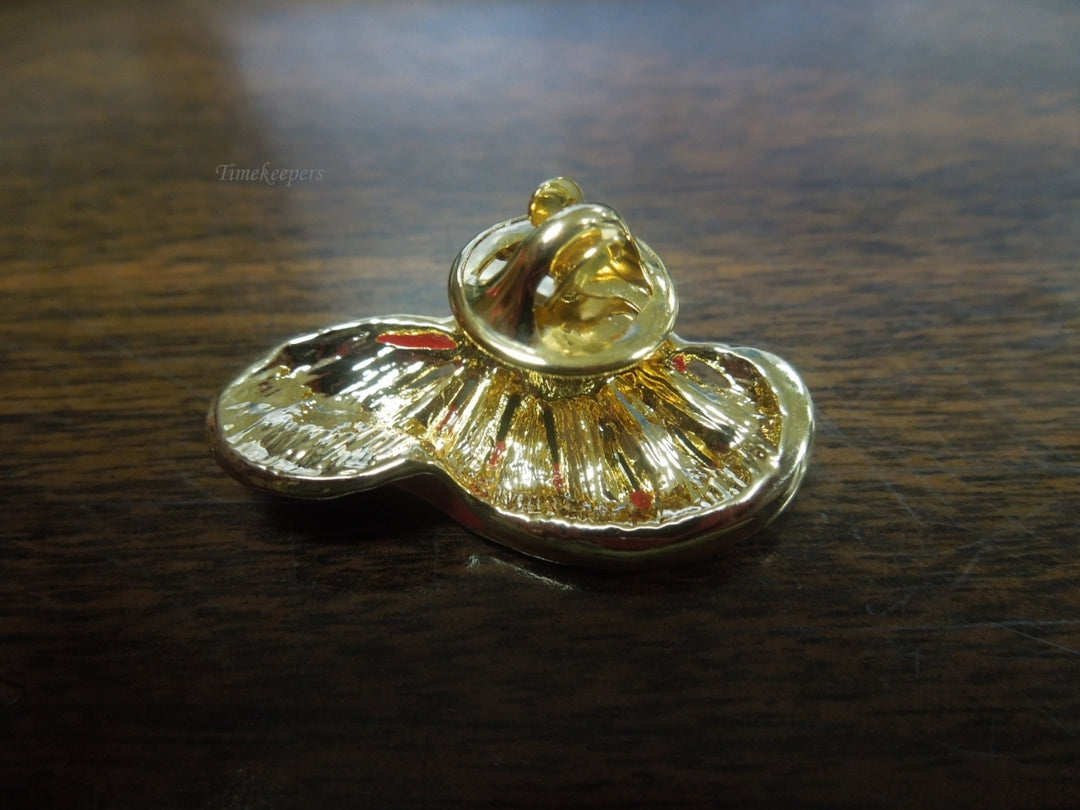 s144 Vintage Red Hat Purple Bling Crystals Hat Pin Brooch Gold Tone Rhinestones