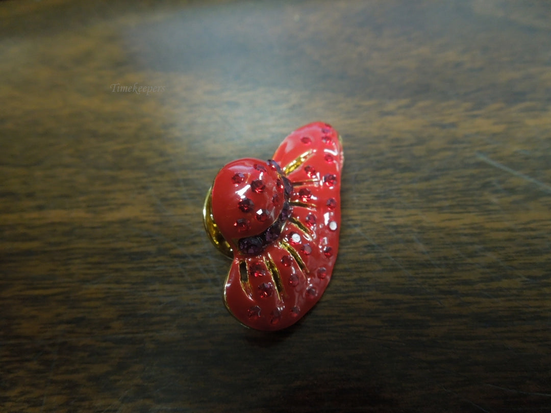 s144 Vintage Red Hat Purple Bling Crystals Hat Pin Brooch Gold Tone Rhinestones