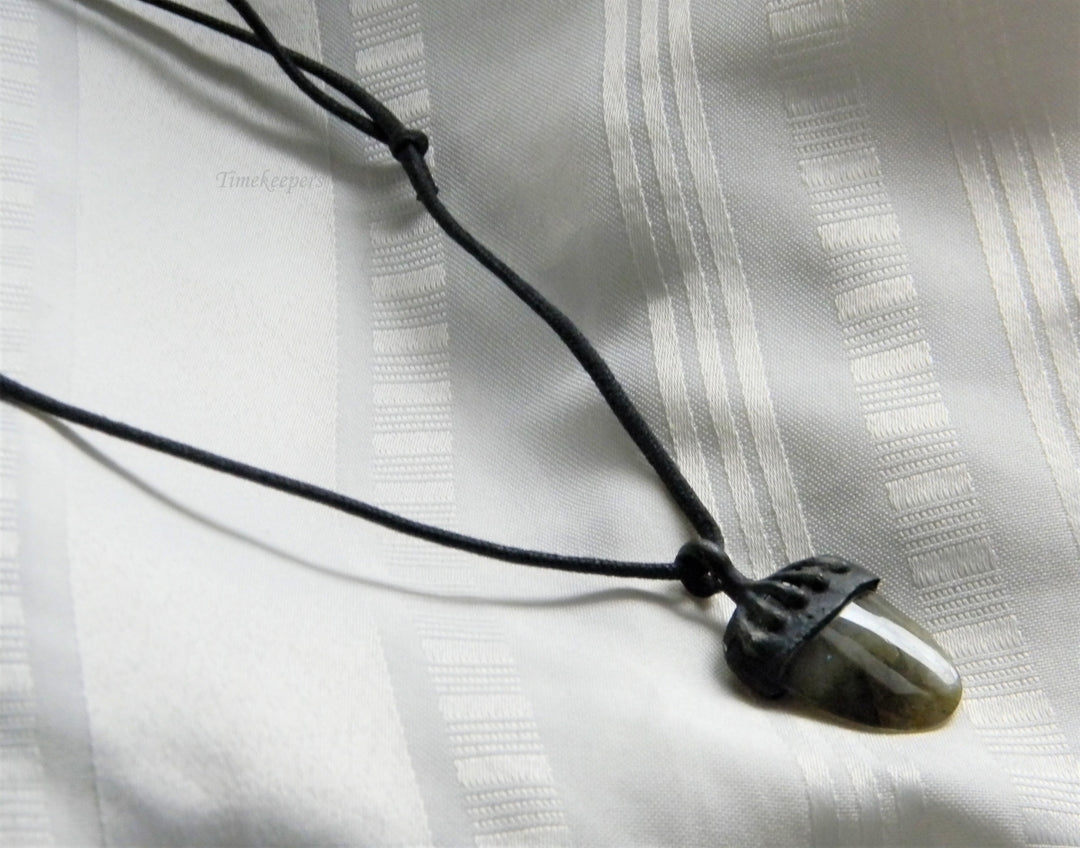 p016 Nice Green Polished Jasper Stone Pendant on Adjustable Black Cord