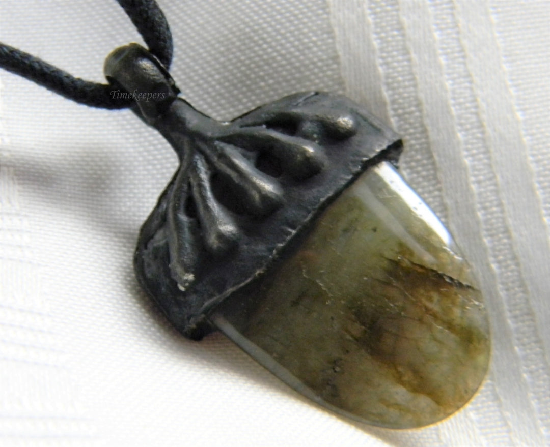 p016 Nice Green Polished Jasper Stone Pendant on Adjustable Black Cord