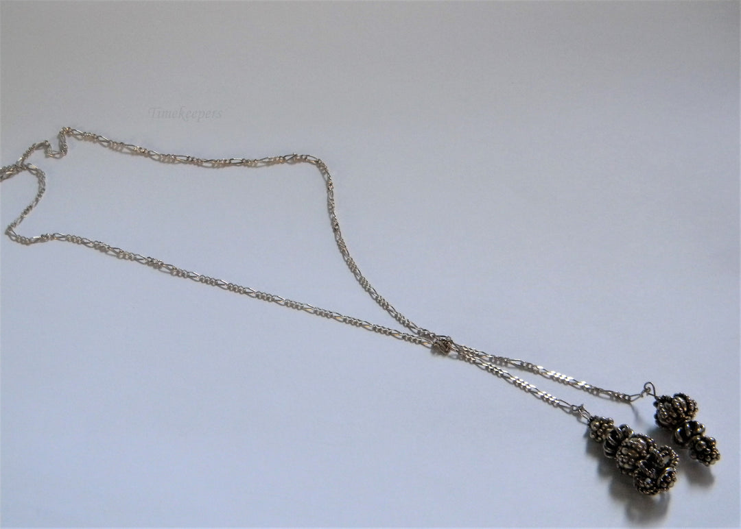 j788 Unique Vintage Sterling Silver Tassel Necklace with Figaro Chain