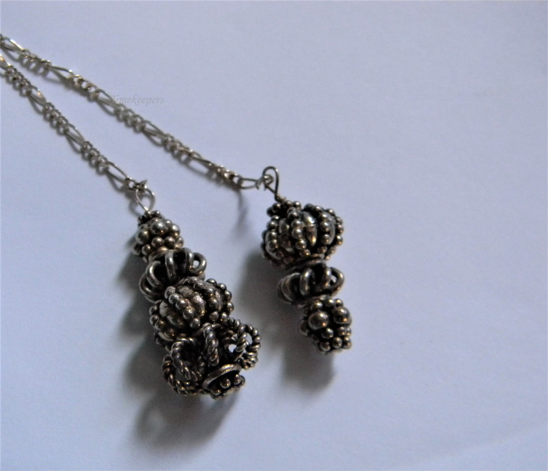 j788 Unique Vintage Sterling Silver Tassel Necklace with Figaro Chain