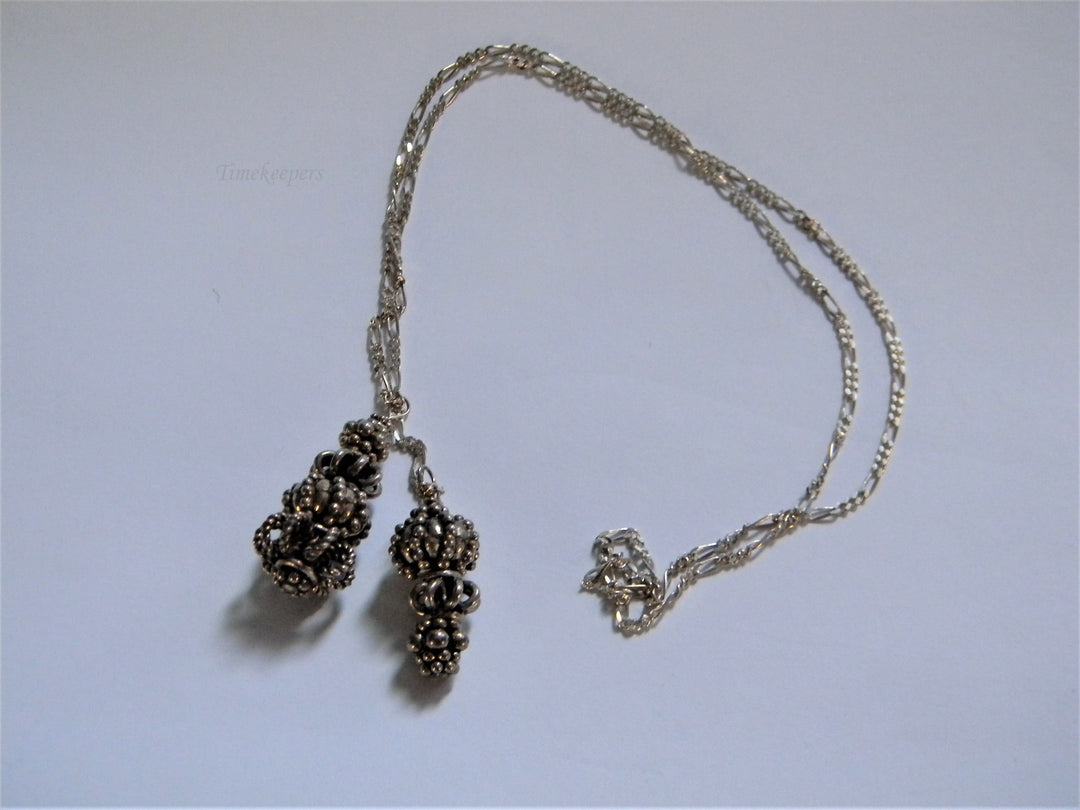 j788 Unique Vintage Sterling Silver Tassel Necklace with Figaro Chain