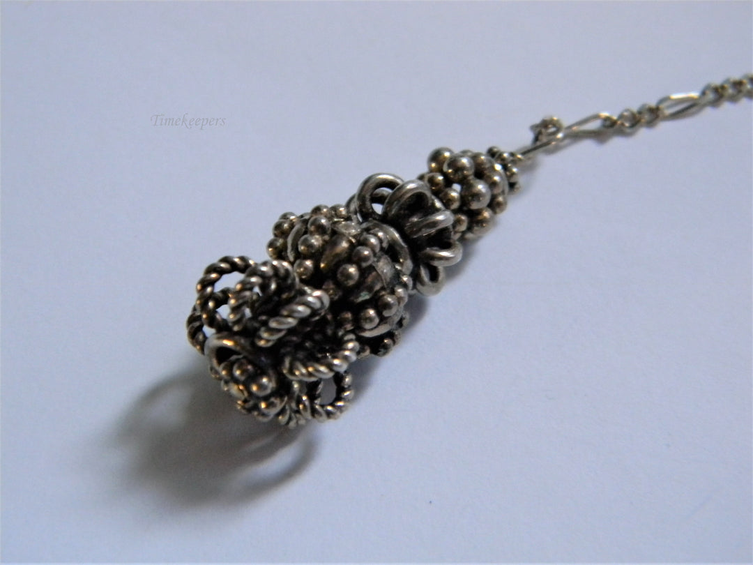 j788 Unique Vintage Sterling Silver Tassel Necklace with Figaro Chain