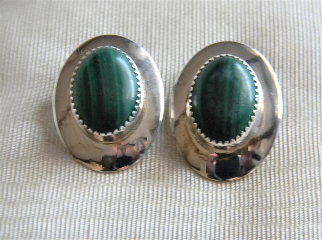 p023 Beautiful Framed Oval Malachite Sterling Silver Clip on Earrings