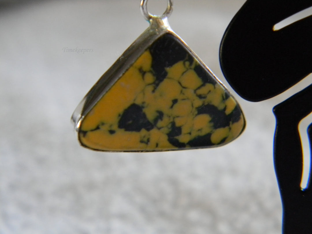 j793 Pretty Vintage Sterling Silver Earrings with Black and Yellow Jasper