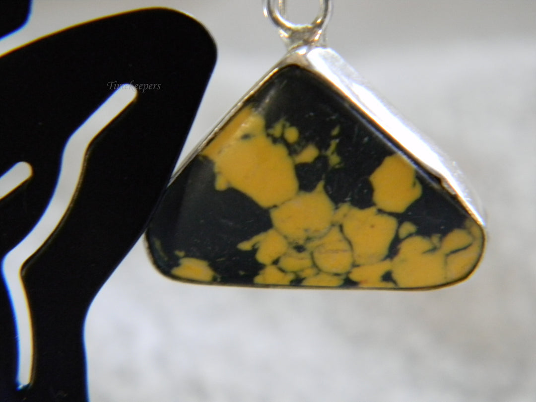 j793 Pretty Vintage Sterling Silver Earrings with Black and Yellow Jasper