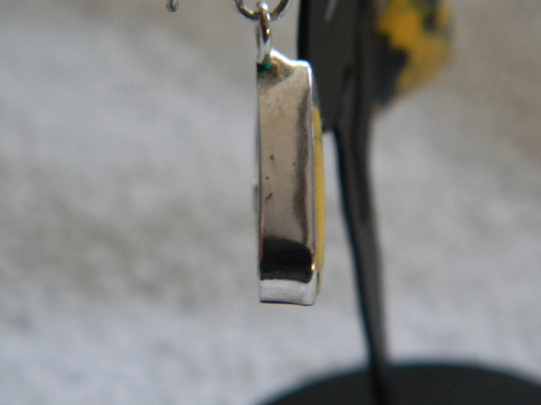 j793 Pretty Vintage Sterling Silver Earrings with Black and Yellow Jasper