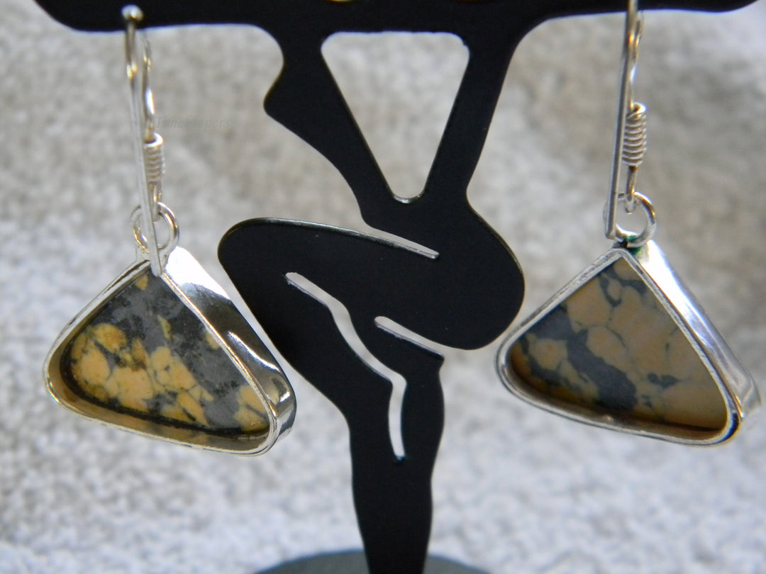 j793 Pretty Vintage Sterling Silver Earrings with Black and Yellow Jasper