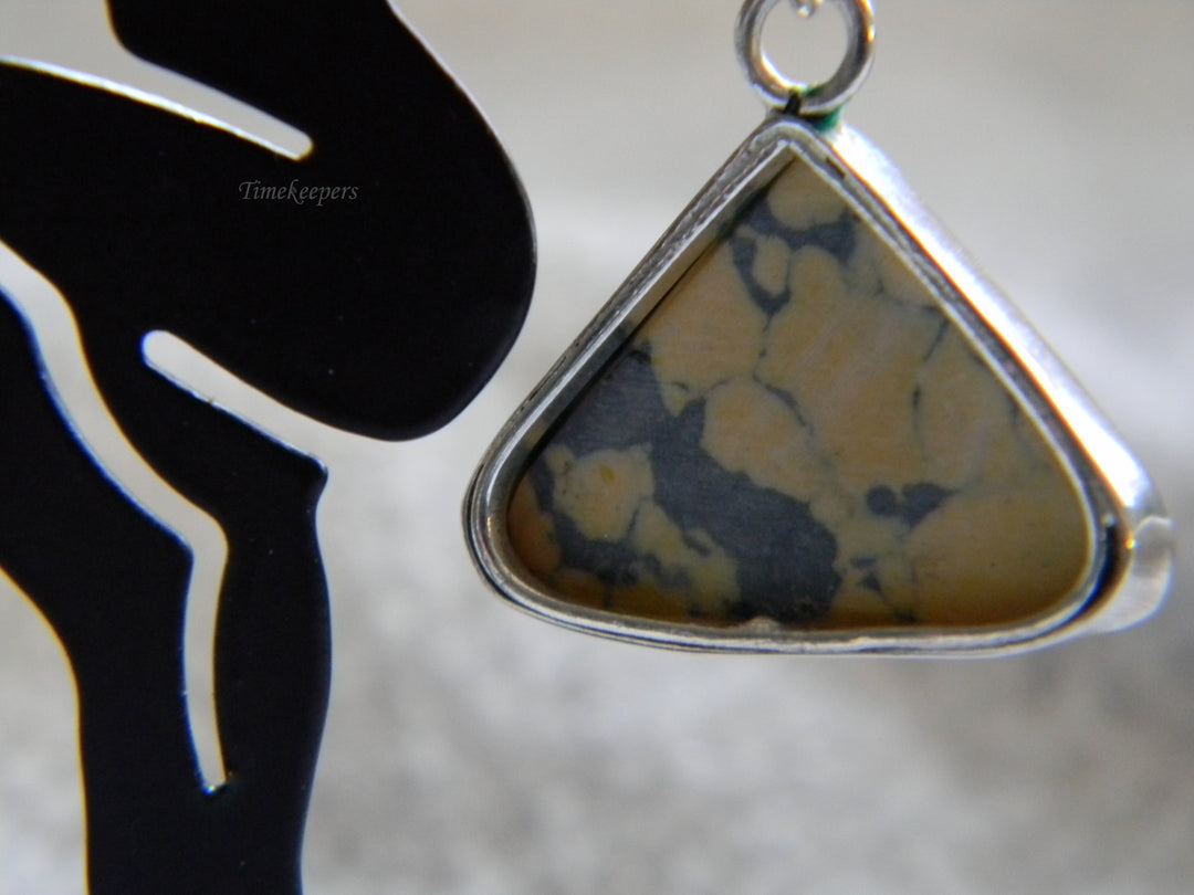 j793 Pretty Vintage Sterling Silver Earrings with Black and Yellow Jasper