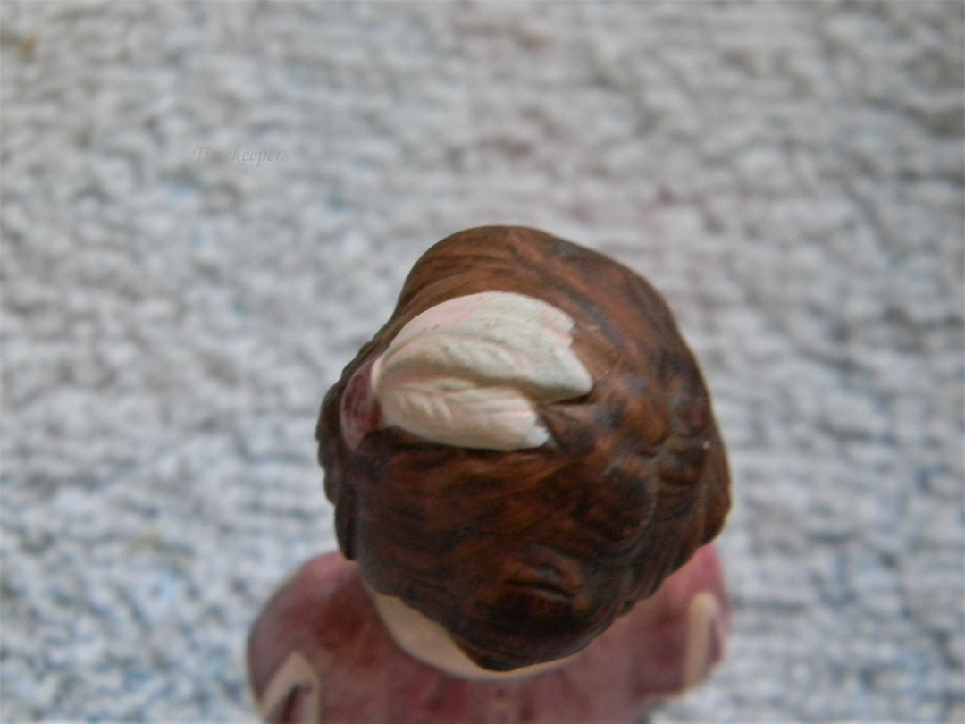 j807 Beautiful Avon 1982 Lady in Pinks with Feathers in Her Hair Bisque Thimble