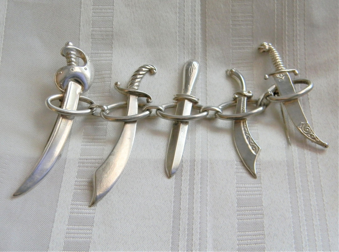 p037 Unique Vintage Sterling (5) Sword Pin, Kilt Shawl, Scarf or Sweater