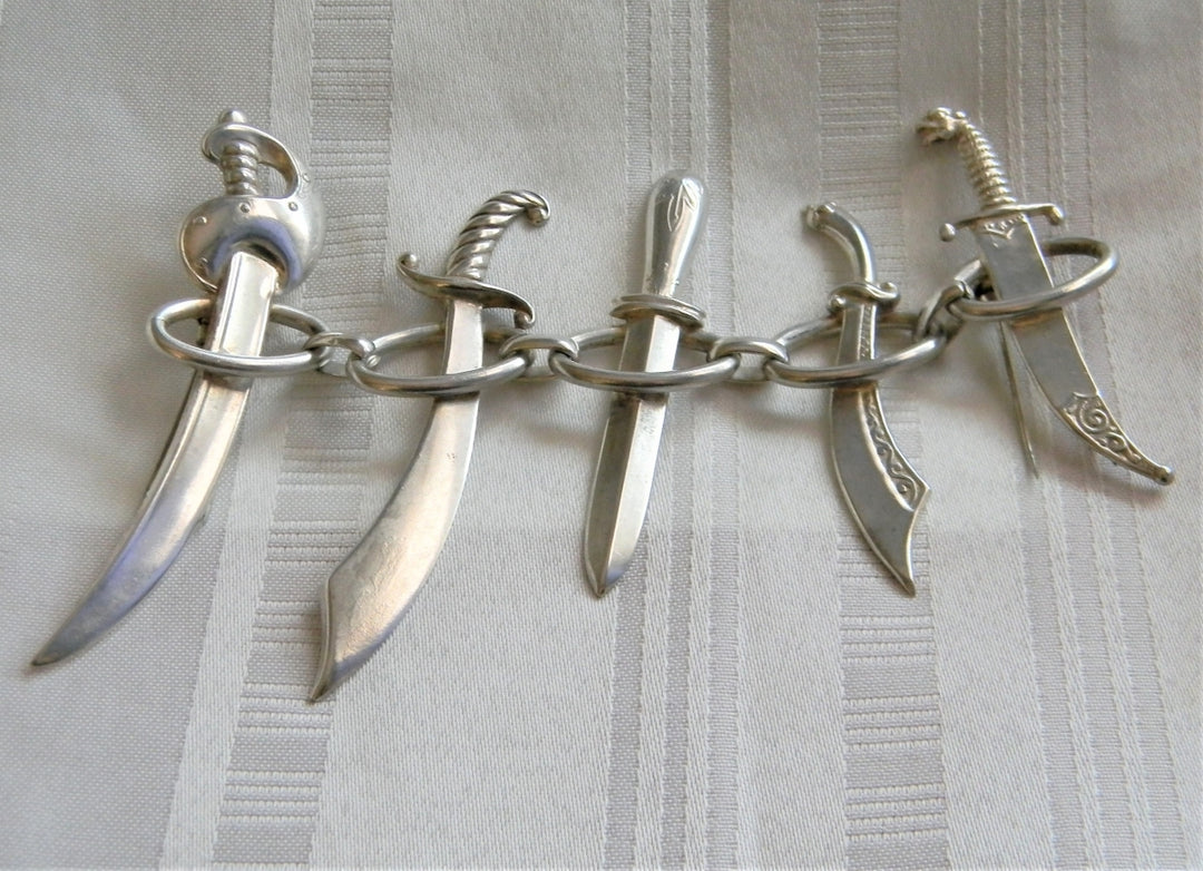 p037 Unique Vintage Sterling (5) Sword Pin, Kilt Shawl, Scarf or Sweater