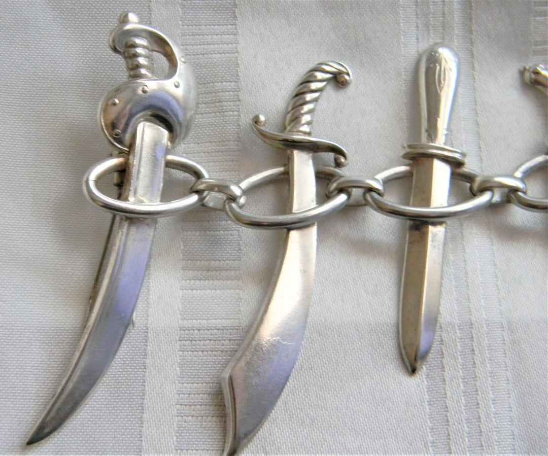 p037 Unique Vintage Sterling (5) Sword Pin, Kilt Shawl, Scarf or Sweater