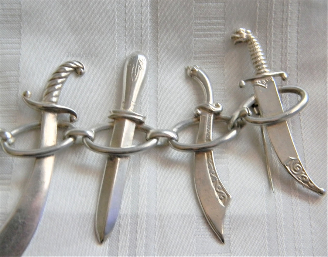 p037 Unique Vintage Sterling (5) Sword Pin, Kilt Shawl, Scarf or Sweater