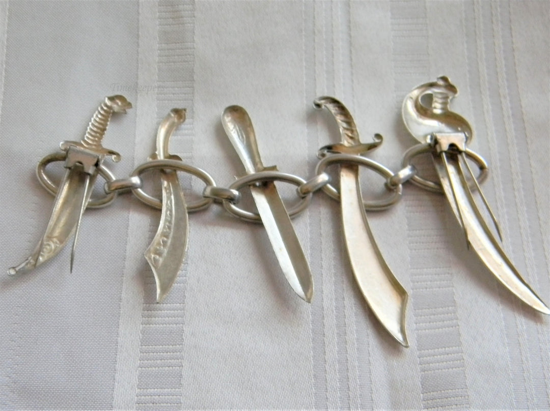 p037 Unique Vintage Sterling (5) Sword Pin, Kilt Shawl, Scarf or Sweater