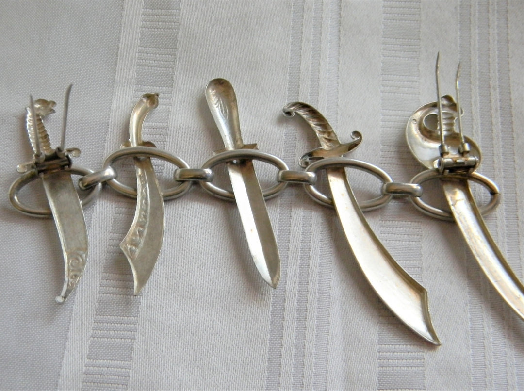 p037 Unique Vintage Sterling (5) Sword Pin, Kilt Shawl, Scarf or Sweater