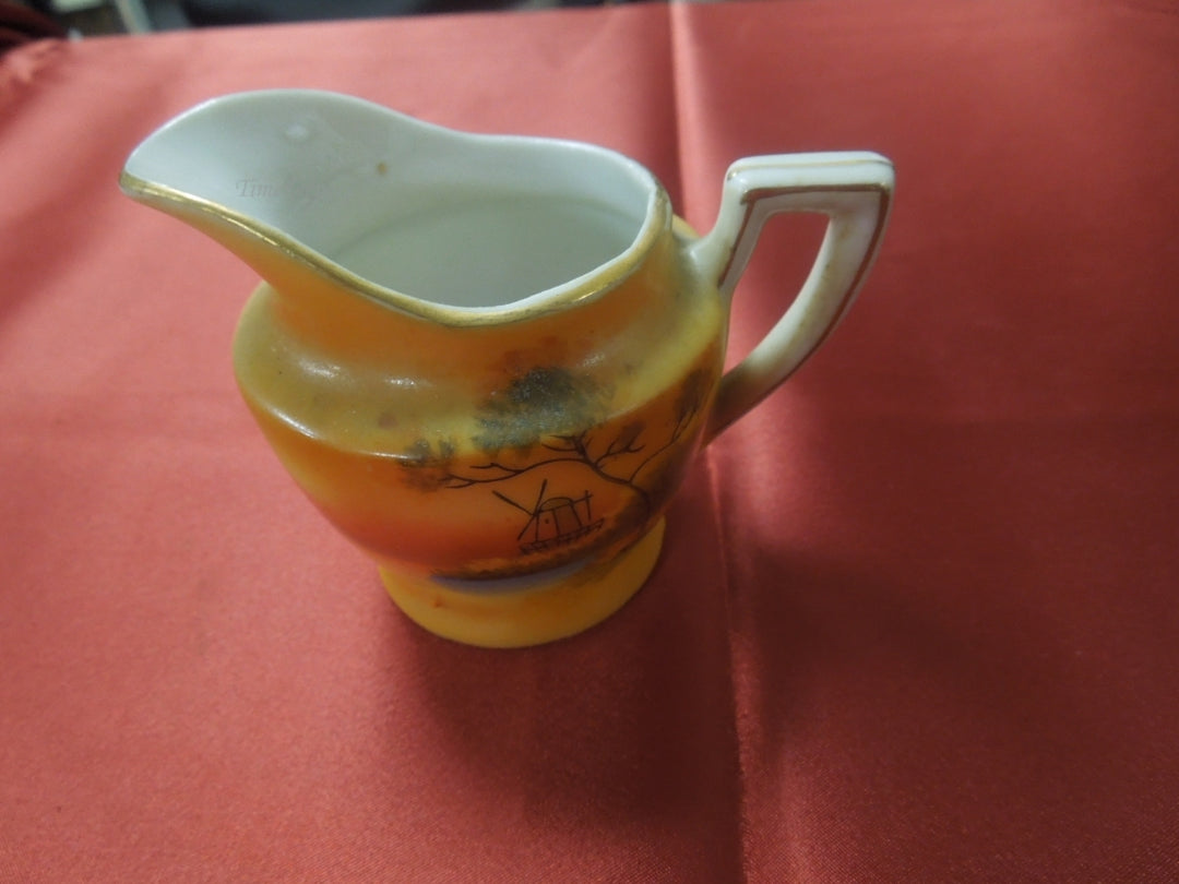 q807 Handpainted Made in Japan Farmhouse Scenic Cup Small Pitcher