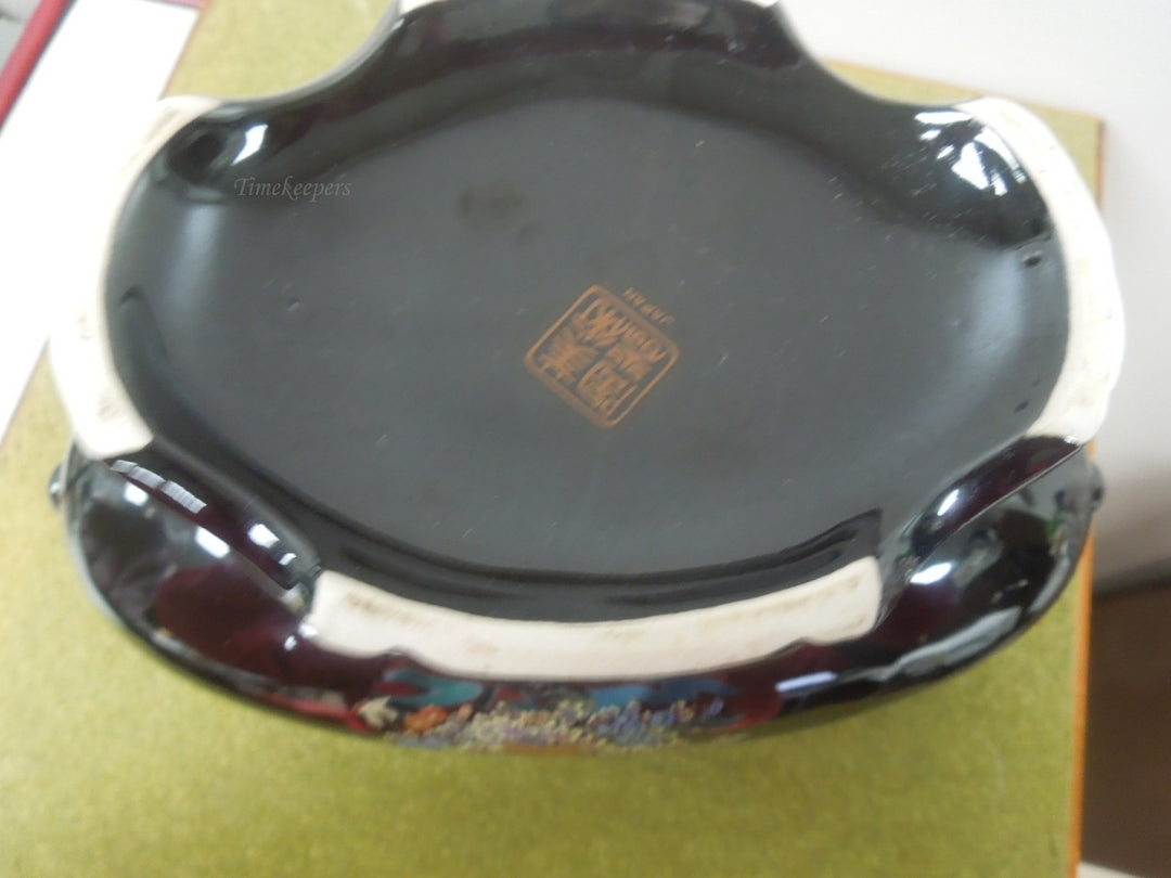 q806 Vintage Asian Black Floral Vase with 2 Handles