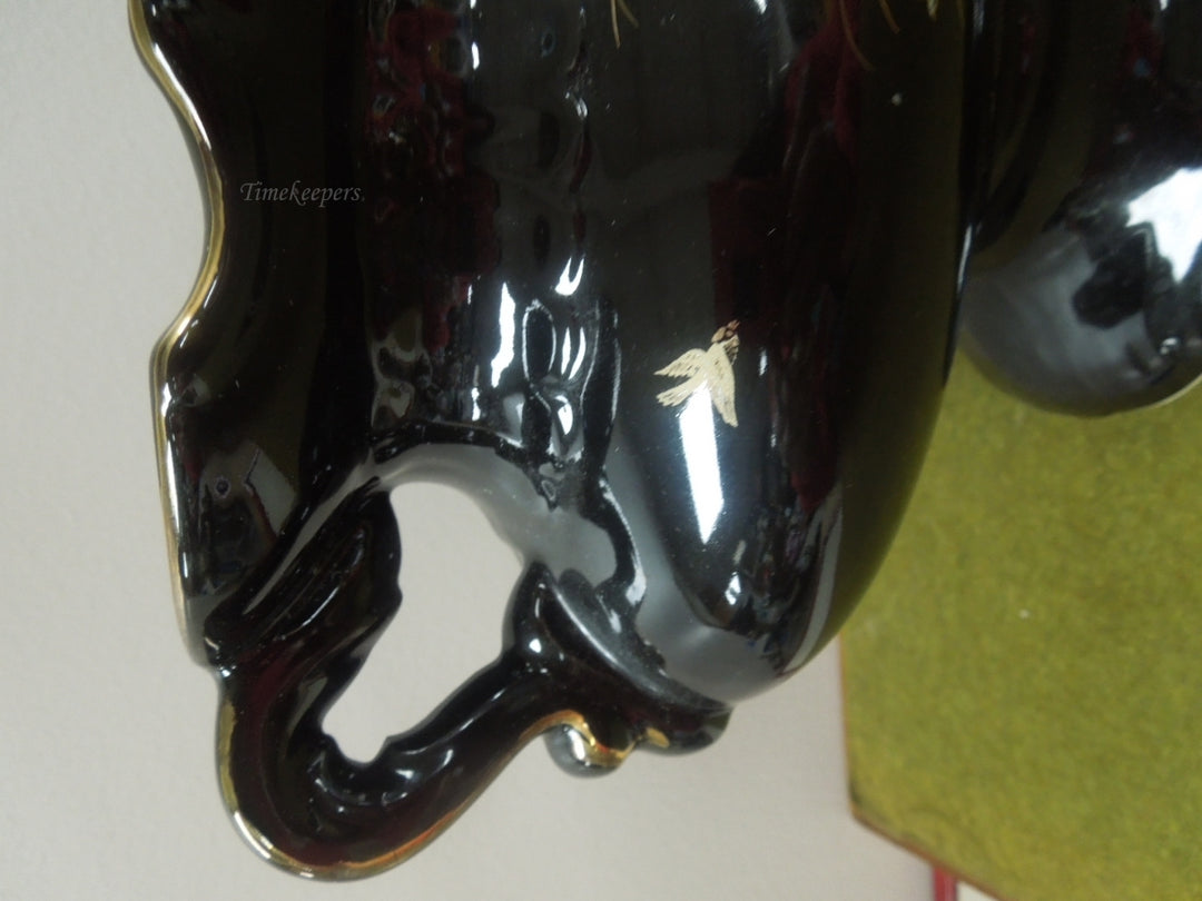 q806 Vintage Asian Black Floral Vase with 2 Handles