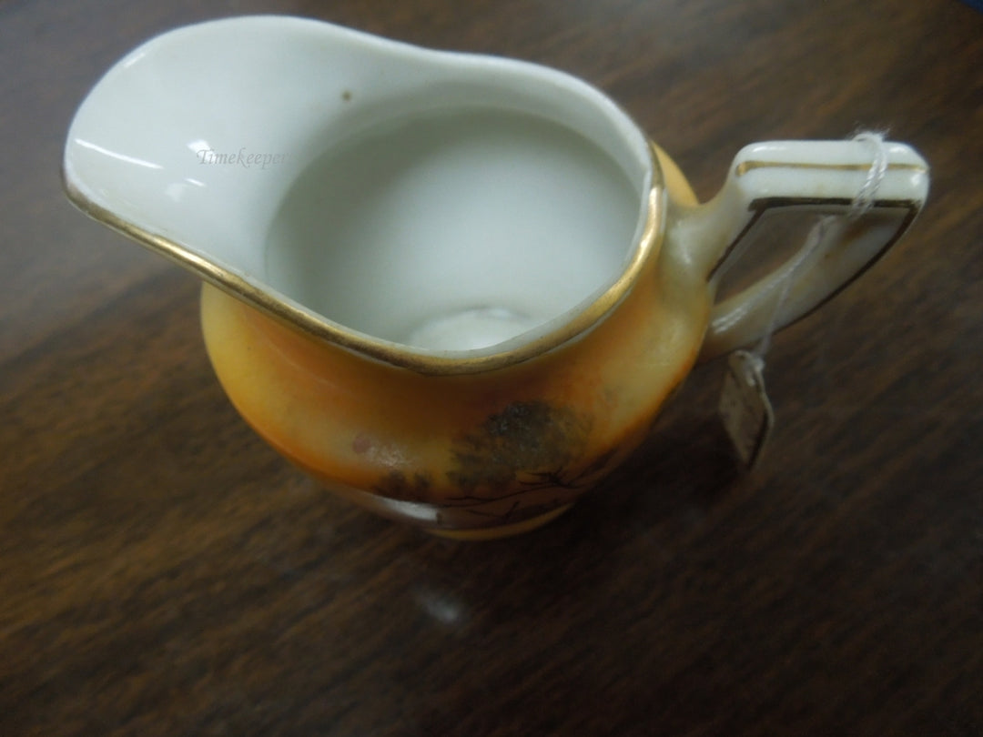 q807 Handpainted Made in Japan Farmhouse Scenic Cup Small Pitcher