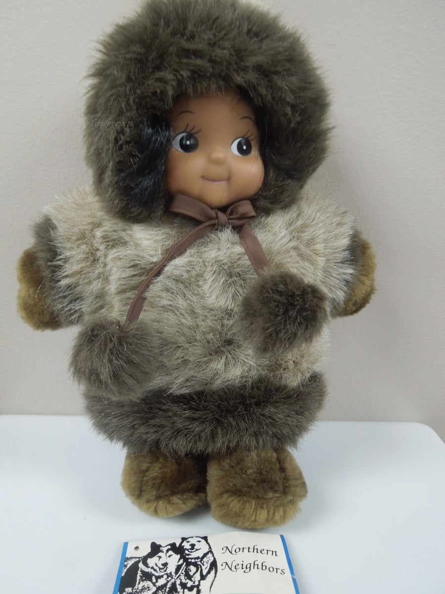 q821 Vintage Kipmik Northern Neighbors - Eskimo Girl Doll, Sailaq 10" Faux Fur Coat