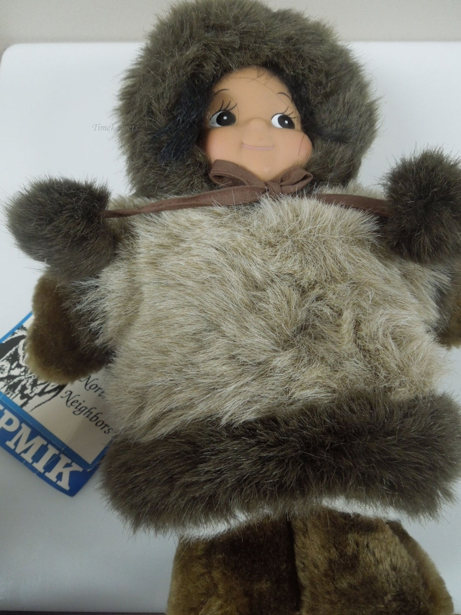 q821 Vintage Kipmik Northern Neighbors - Eskimo Girl Doll, Sailaq 10" Faux Fur Coat