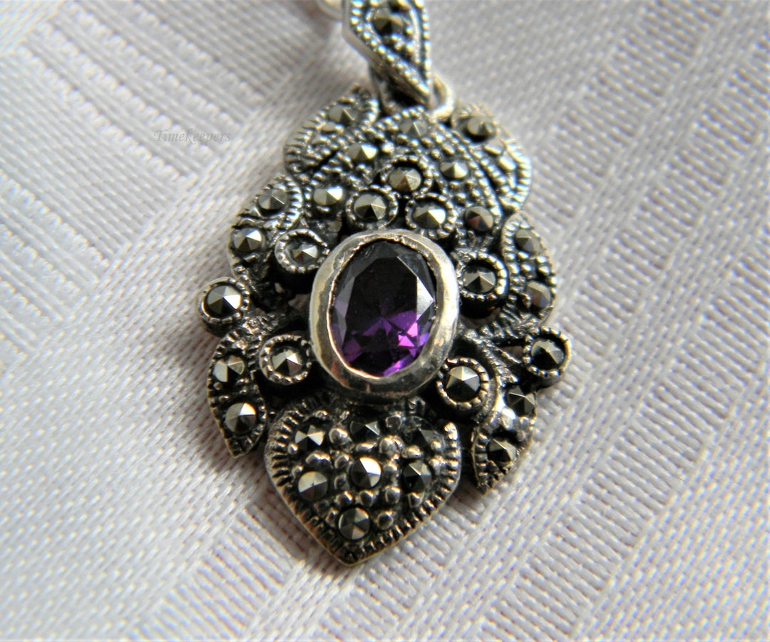 p069 Stunning Vintage Filigree Pendant with Oval Purple Stone in Sterling