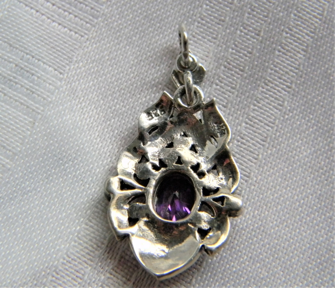 p069 Stunning Vintage Filigree Pendant with Oval Purple Stone in Sterling