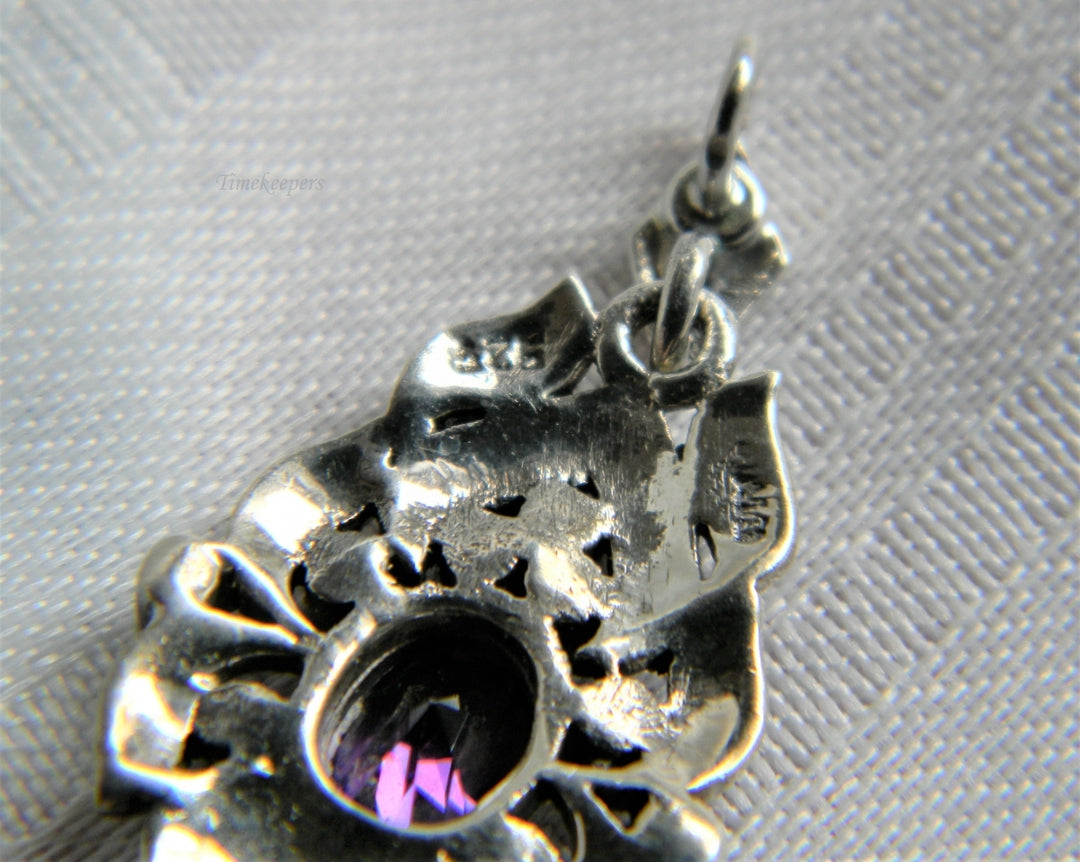 p069 Stunning Vintage Filigree Pendant with Oval Purple Stone in Sterling