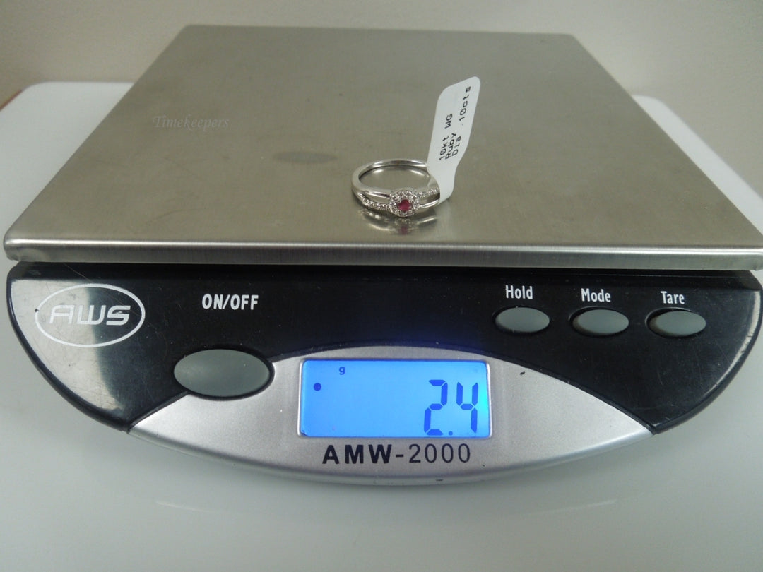 q827 10k White Gold Diamond .10 cts Ruby Ring Size 8.75(USA) Signed 2.4 g