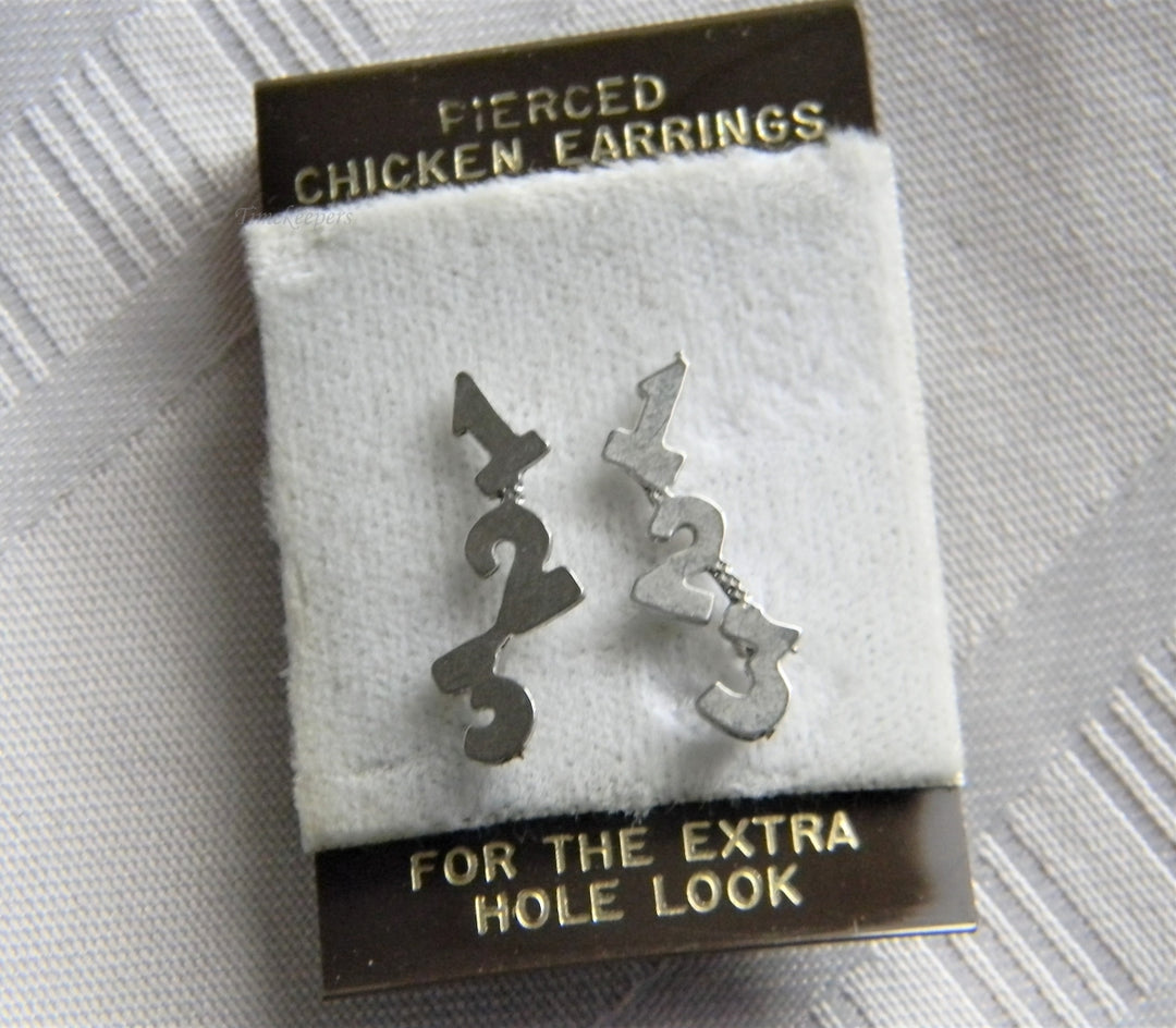 p073 New/ Old Stock Silver Tone Number Earrings on Original Card