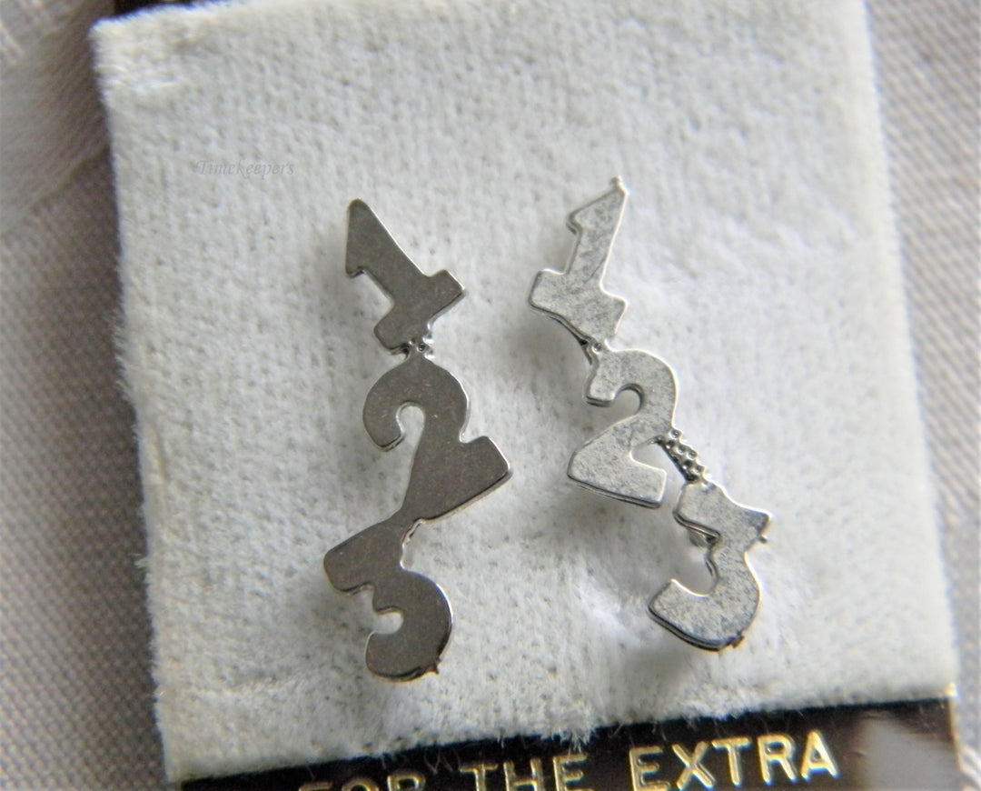 p073 New/ Old Stock Silver Tone Number Earrings on Original Card