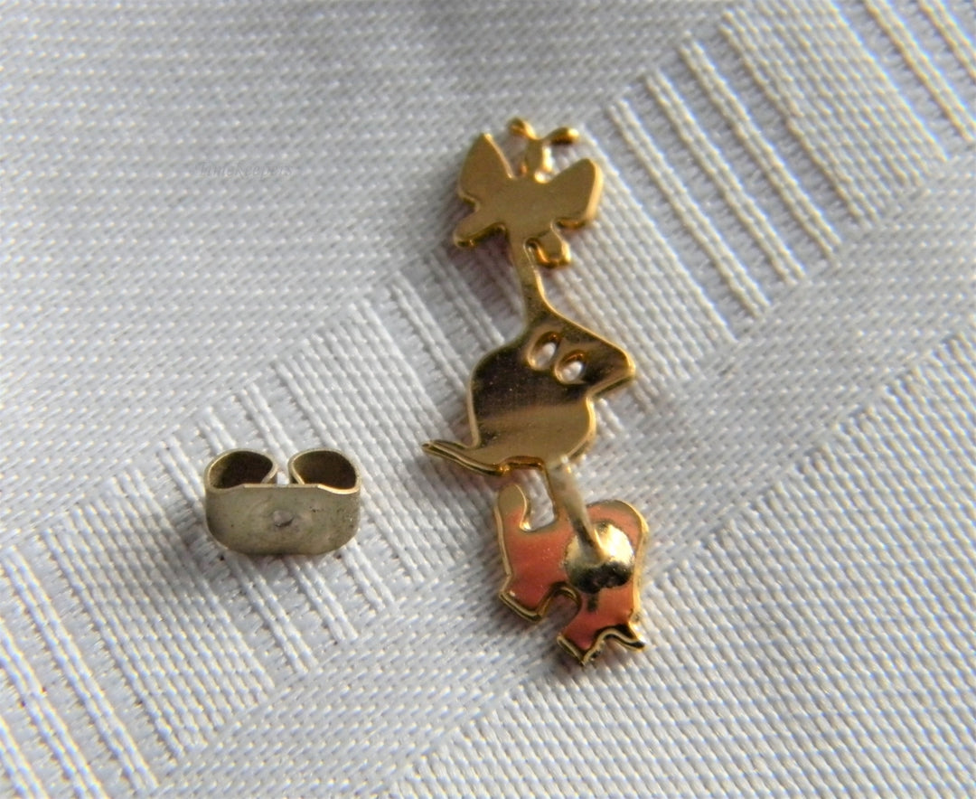 p074 New/ Old Stock Gold Tone Butterfly Owl Elephant Earrings on Original Card