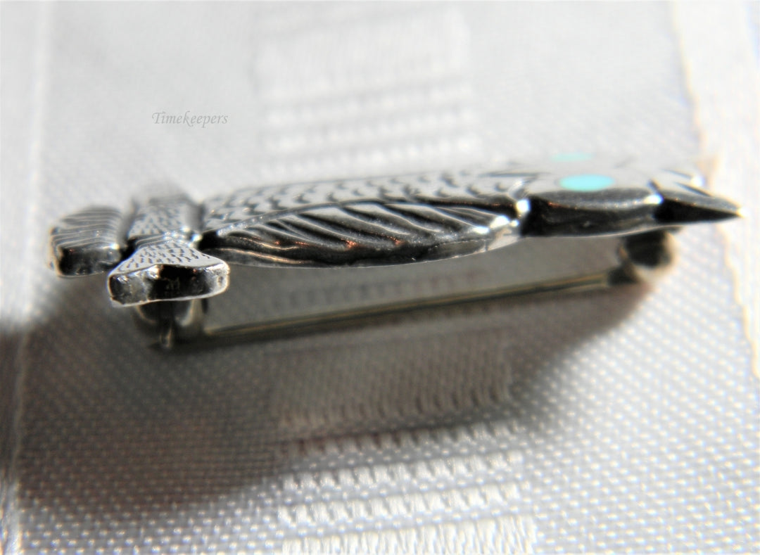 p080 Pretty Sterling Silver Owl Brooch with Inlaid Turquoise Eyes