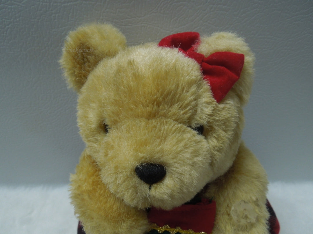 q835 RARE Vintage Chrisha Playful Plush Teddy Bear wear Red Tartan dress 10" Stuffed Animal Toys