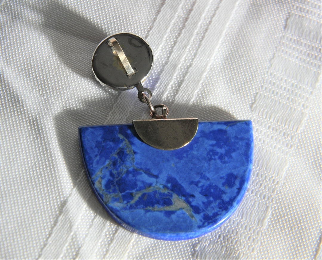 p082 Beautiful Unique Fan Shape Blue Lapis Pendant in Sterling