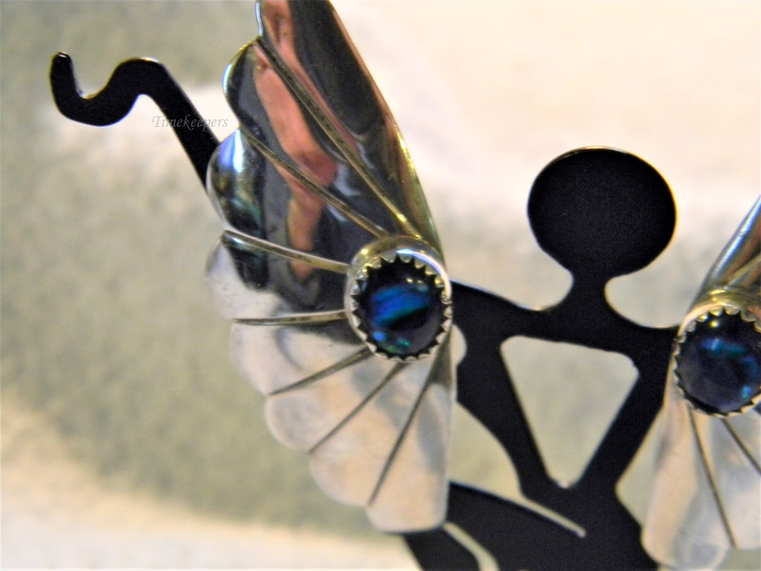 j842 Beautiful Sterling Silver Earrings like Butterfly Wings with Blue Stone